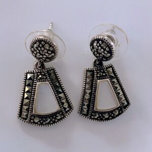 Marcasite and Mother of Pearl Earrings in Sterling Silver